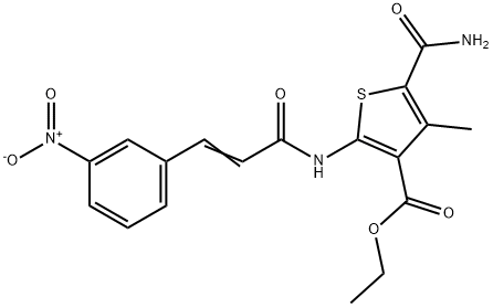 ethyl 5-carbamoyl-4-methyl-2-[[(E)-3-(3-nitrophenyl)prop-2-enoyl]amino]thiophene-3-carboxylate Struktur