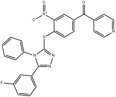 [4-[[5-(3-fluorophenyl)-4-phenyl-1,2,4-triazol-3-yl]sulfanyl]-3-nitrophenyl]-pyridin-4-ylmethanone Struktur