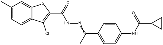 3-chloro-N-[(Z)-1-[4-(cyclopropanecarbonylamino)phenyl]ethylideneamino]-6-methyl-1-benzothiophene-2-carboxamide Struktur