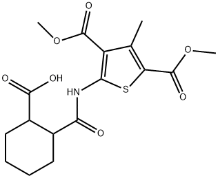 2-[[3,5-bis(methoxycarbonyl)-4-methylthiophen-2-yl]carbamoyl]cyclohexane-1-carboxylic acid Struktur