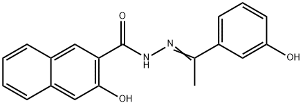 3-hydroxy-N-[(E)-1-(3-hydroxyphenyl)ethylideneamino]naphthalene-2-carboxamide Struktur