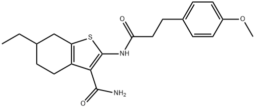 6-ethyl-2-[3-(4-methoxyphenyl)propanoylamino]-4,5,6,7-tetrahydro-1-benzothiophene-3-carboxamide Struktur