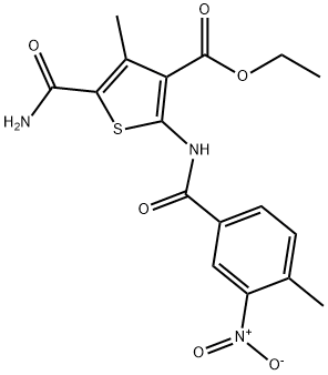 ethyl 5-carbamoyl-4-methyl-2-[(4-methyl-3-nitrobenzoyl)amino]thiophene-3-carboxylate Struktur