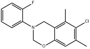 6-chloro-3-(2-fluorophenyl)-5,7-dimethyl-2,4-dihydro-1,3-benzoxazine Struktur