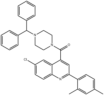 (4-benzhydrylpiperazin-1-yl)-[6-chloro-2-(2,4-dimethylphenyl)quinolin-4-yl]methanone Struktur