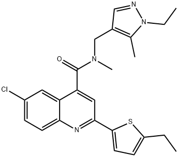 6-chloro-N-[(1-ethyl-5-methylpyrazol-4-yl)methyl]-2-(5-ethylthiophen-2-yl)-N-methylquinoline-4-carboxamide Struktur