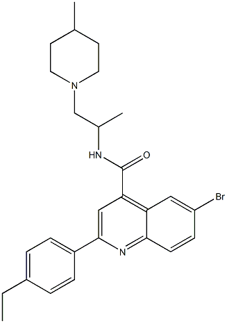 6-bromo-2-(4-ethylphenyl)-N-[1-(4-methylpiperidin-1-yl)propan-2-yl]quinoline-4-carboxamide Struktur