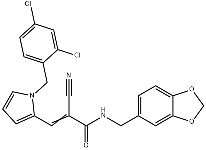 (E)-N-(1,3-benzodioxol-5-ylmethyl)-2-cyano-3-[1-[(2,4-dichlorophenyl)methyl]pyrrol-2-yl]prop-2-enamide Struktur