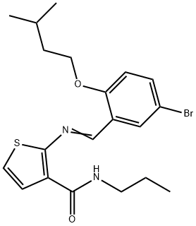 2-[(E)-[5-bromo-2-(3-methylbutoxy)phenyl]methylideneamino]-N-propylthiophene-3-carboxamide Struktur