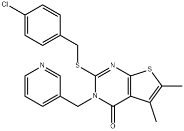 2-[(4-chlorophenyl)methylsulfanyl]-5,6-dimethyl-3-(pyridin-3-ylmethyl)thieno[2,3-d]pyrimidin-4-one Struktur