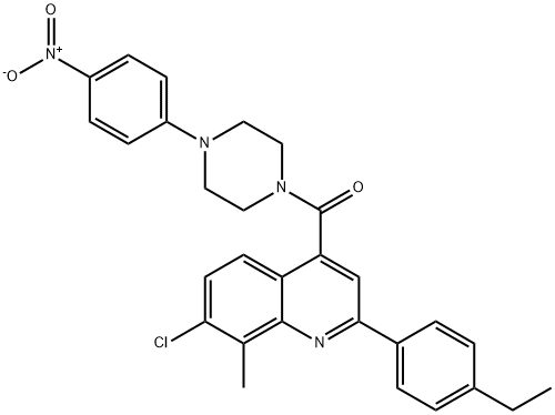 [7-chloro-2-(4-ethylphenyl)-8-methylquinolin-4-yl]-[4-(4-nitrophenyl)piperazin-1-yl]methanone Struktur