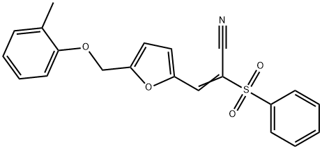 (E)-2-(benzenesulfonyl)-3-[5-[(2-methylphenoxy)methyl]furan-2-yl]prop-2-enenitrile Struktur