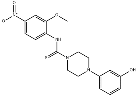 4-(3-hydroxyphenyl)-N-(2-methoxy-4-nitrophenyl)piperazine-1-carbothioamide Struktur