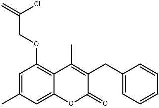 3-benzyl-5-(2-chloroprop-2-enoxy)-4,7-dimethylchromen-2-one Struktur