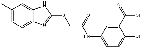 2-hydroxy-5-[[2-[(6-methyl-1H-benzimidazol-2-yl)sulfanyl]acetyl]amino]benzoic acid Struktur