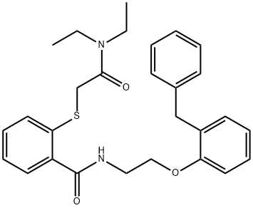 N-[2-(2-benzylphenoxy)ethyl]-2-[2-(diethylamino)-2-oxoethyl]sulfanylbenzamide Struktur