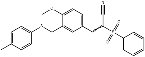 (Z)-2-(benzenesulfonyl)-3-[4-methoxy-3-[(4-methylphenyl)sulfanylmethyl]phenyl]prop-2-enenitrile Struktur