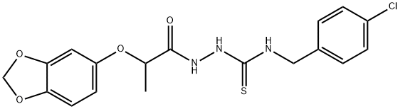 1-[2-(1,3-benzodioxol-5-yloxy)propanoylamino]-3-[(4-chlorophenyl)methyl]thiourea Struktur