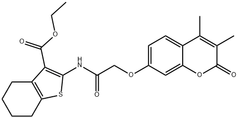 ethyl 2-[[2-(3,4-dimethyl-2-oxochromen-7-yl)oxyacetyl]amino]-4,5,6,7-tetrahydro-1-benzothiophene-3-carboxylate Struktur