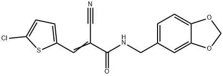 (E)-N-(1,3-benzodioxol-5-ylmethyl)-3-(5-chlorothiophen-2-yl)-2-cyanoprop-2-enamide Struktur