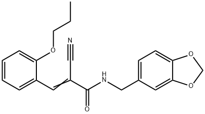 (Z)-N-(1,3-benzodioxol-5-ylmethyl)-2-cyano-3-(2-propoxyphenyl)prop-2-enamide Struktur