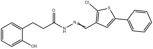 N-[(E)-(2-chloro-5-phenylthiophen-3-yl)methylideneamino]-3-(2-hydroxyphenyl)propanamide Struktur