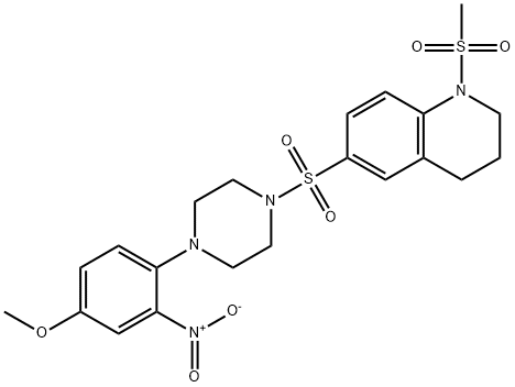 6-[4-(4-methoxy-2-nitrophenyl)piperazin-1-yl]sulfonyl-1-methylsulfonyl-3,4-dihydro-2H-quinoline Struktur