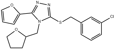 3-[(3-chlorophenyl)methylsulfanyl]-5-(furan-2-yl)-4-(oxolan-2-ylmethyl)-1,2,4-triazole Struktur