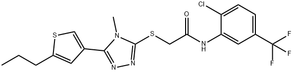 N-[2-chloro-5-(trifluoromethyl)phenyl]-2-[[4-methyl-5-(5-propylthiophen-3-yl)-1,2,4-triazol-3-yl]sulfanyl]acetamide Struktur