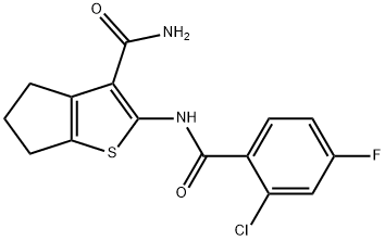 2-[(2-chloro-4-fluorobenzoyl)amino]-5,6-dihydro-4H-cyclopenta[b]thiophene-3-carboxamide Struktur