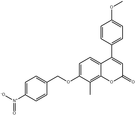 4-(4-methoxyphenyl)-8-methyl-7-[(4-nitrophenyl)methoxy]chromen-2-one Struktur