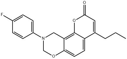 9-(4-fluorophenyl)-4-propyl-8,10-dihydropyrano[2,3-f][1,3]benzoxazin-2-one Struktur