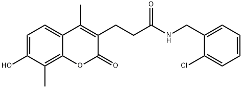 N-[(2-chlorophenyl)methyl]-3-(7-hydroxy-4,8-dimethyl-2-oxochromen-3-yl)propanamide Struktur