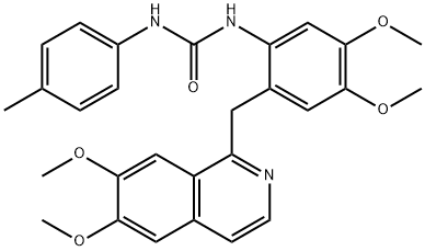 1-[2-[(6,7-dimethoxyisoquinolin-1-yl)methyl]-4,5-dimethoxyphenyl]-3-(4-methylphenyl)urea Struktur