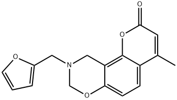 9-(furan-2-ylmethyl)-4-methyl-8,10-dihydropyrano[2,3-f][1,3]benzoxazin-2-one Struktur