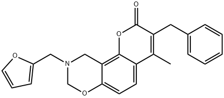 3-benzyl-9-(furan-2-ylmethyl)-4-methyl-8,10-dihydropyrano[2,3-f][1,3]benzoxazin-2-one Struktur