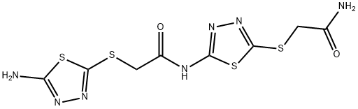 2-[[5-[[2-[(5-amino-1,3,4-thiadiazol-2-yl)sulfanyl]acetyl]amino]-1,3,4-thiadiazol-2-yl]sulfanyl]acetamide Struktur