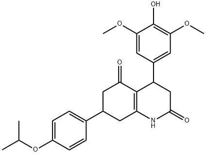 4-(4-hydroxy-3,5-dimethoxyphenyl)-7-(4-propan-2-yloxyphenyl)-1,3,4,6,7,8-hexahydroquinoline-2,5-dione Struktur