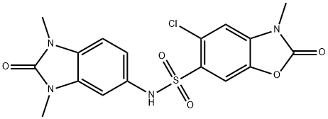 5-chloro-N-(1,3-dimethyl-2-oxobenzimidazol-5-yl)-3-methyl-2-oxo-1,3-benzoxazole-6-sulfonamide Struktur