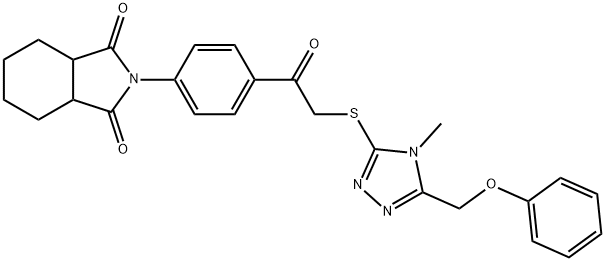 2-[4-[2-[[4-methyl-5-(phenoxymethyl)-1,2,4-triazol-3-yl]sulfanyl]acetyl]phenyl]-3a,4,5,6,7,7a-hexahydroisoindole-1,3-dione Struktur