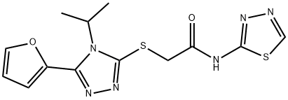 2-[[5-(furan-2-yl)-4-propan-2-yl-1,2,4-triazol-3-yl]sulfanyl]-N-(1,3,4-thiadiazol-2-yl)acetamide Struktur