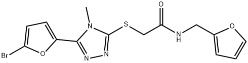 2-[[5-(5-bromofuran-2-yl)-4-methyl-1,2,4-triazol-3-yl]sulfanyl]-N-(furan-2-ylmethyl)acetamide Struktur