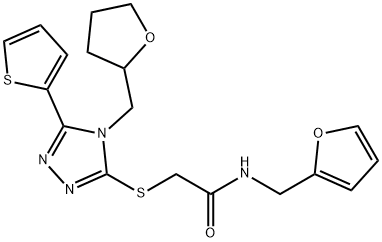 N-(furan-2-ylmethyl)-2-[[4-(oxolan-2-ylmethyl)-5-thiophen-2-yl-1,2,4-triazol-3-yl]sulfanyl]acetamide Struktur