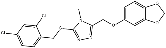 3-(1,3-benzodioxol-5-yloxymethyl)-5-[(2,4-dichlorophenyl)methylsulfanyl]-4-methyl-1,2,4-triazole Struktur