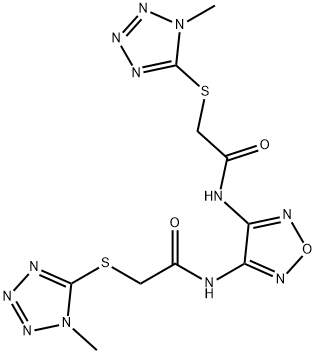 2-(1-methyltetrazol-5-yl)sulfanyl-N-[4-[[2-(1-methyltetrazol-5-yl)sulfanylacetyl]amino]-1,2,5-oxadiazol-3-yl]acetamide Struktur