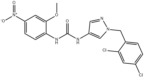 1-[1-[(2,4-dichlorophenyl)methyl]pyrazol-4-yl]-3-(2-methoxy-4-nitrophenyl)urea Struktur