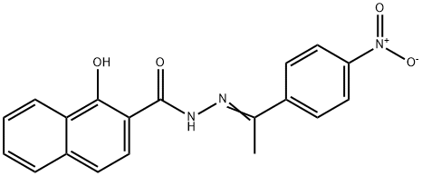 1-hydroxy-N-[(E)-1-(4-nitrophenyl)ethylideneamino]naphthalene-2-carboxamide Struktur