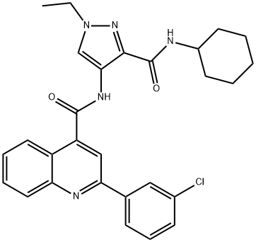 2-(3-chlorophenyl)-N-[3-(cyclohexylcarbamoyl)-1-ethylpyrazol-4-yl]quinoline-4-carboxamide Struktur