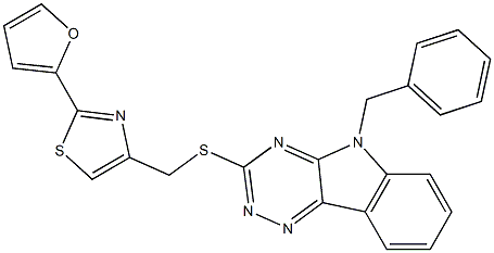 4-[(5-benzyl-[1,2,4]triazino[5,6-b]indol-3-yl)sulfanylmethyl]-2-(furan-2-yl)-1,3-thiazole Struktur