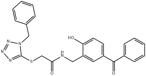 N-[(5-benzoyl-2-hydroxyphenyl)methyl]-2-(1-benzyltetrazol-5-yl)sulfanylacetamide Struktur